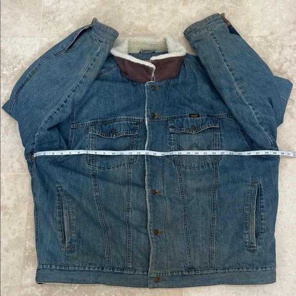 VTG 80s Wrangler Western M-159 Sherpa Lined Denim Jacket Corduroy Wrist Size XXL - Picture 12 of 14